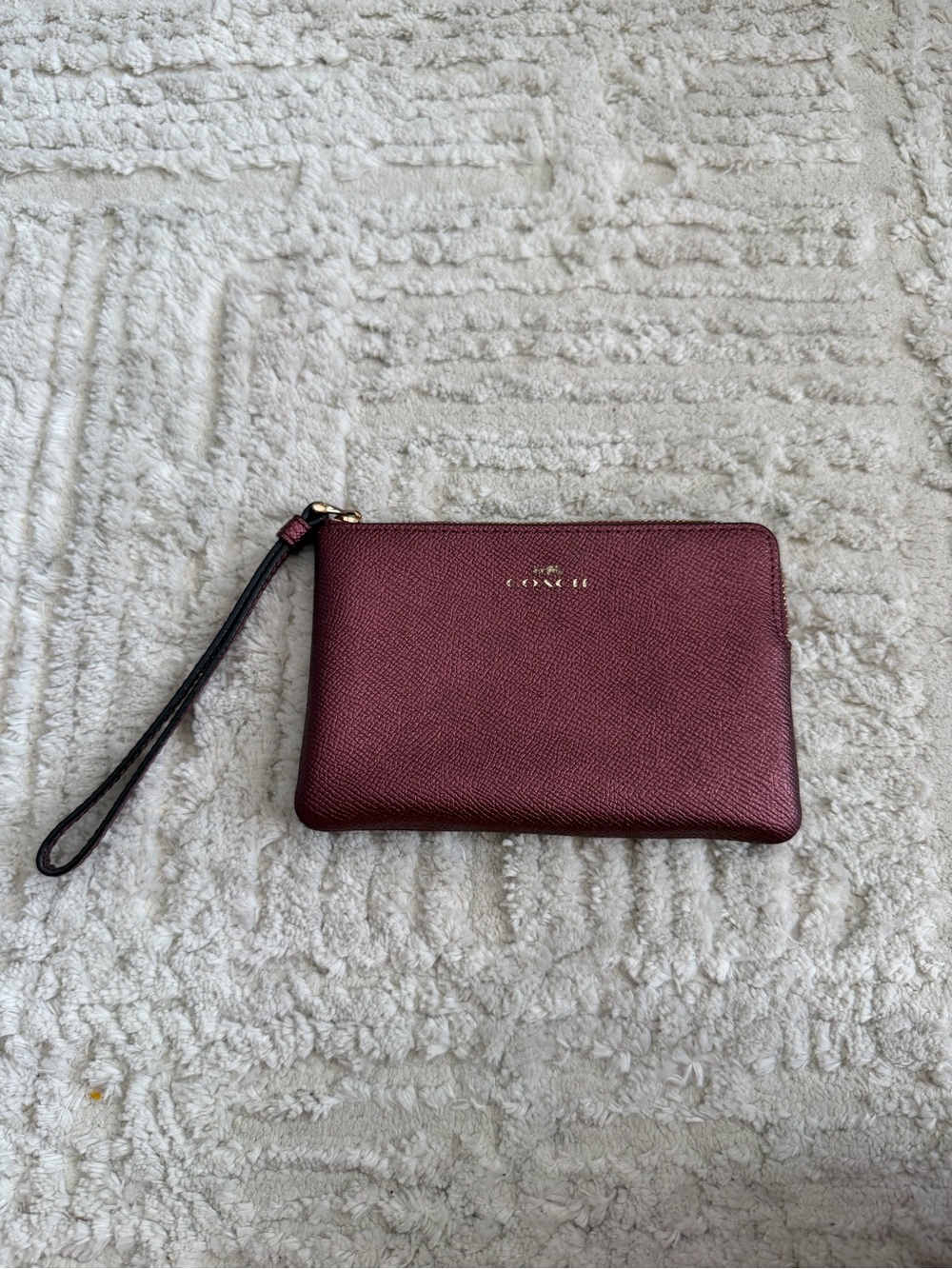 Coach Burgundy Zip Wristlet Clutch Wallet Gold Hardware